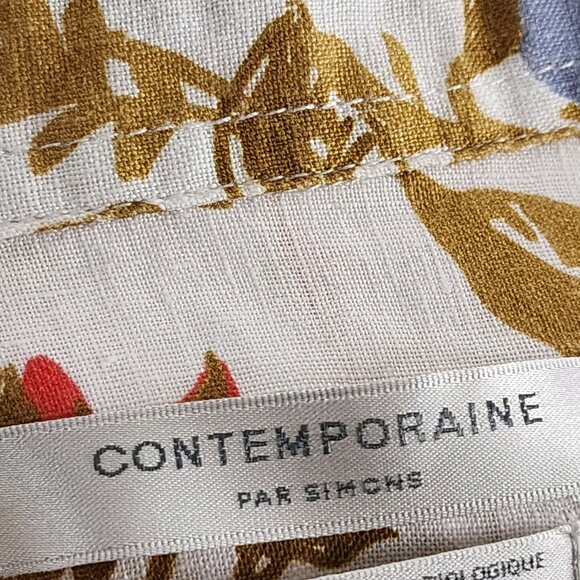 Contemporaine Colorful Floral Print 100% Linen Button Front Tunic - Picture 5 of 8